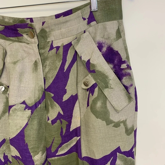 Vintage Dino Valiano Linen Viscose Blend Patterned High Rise Pants Size 40 - Picture 3 of 11